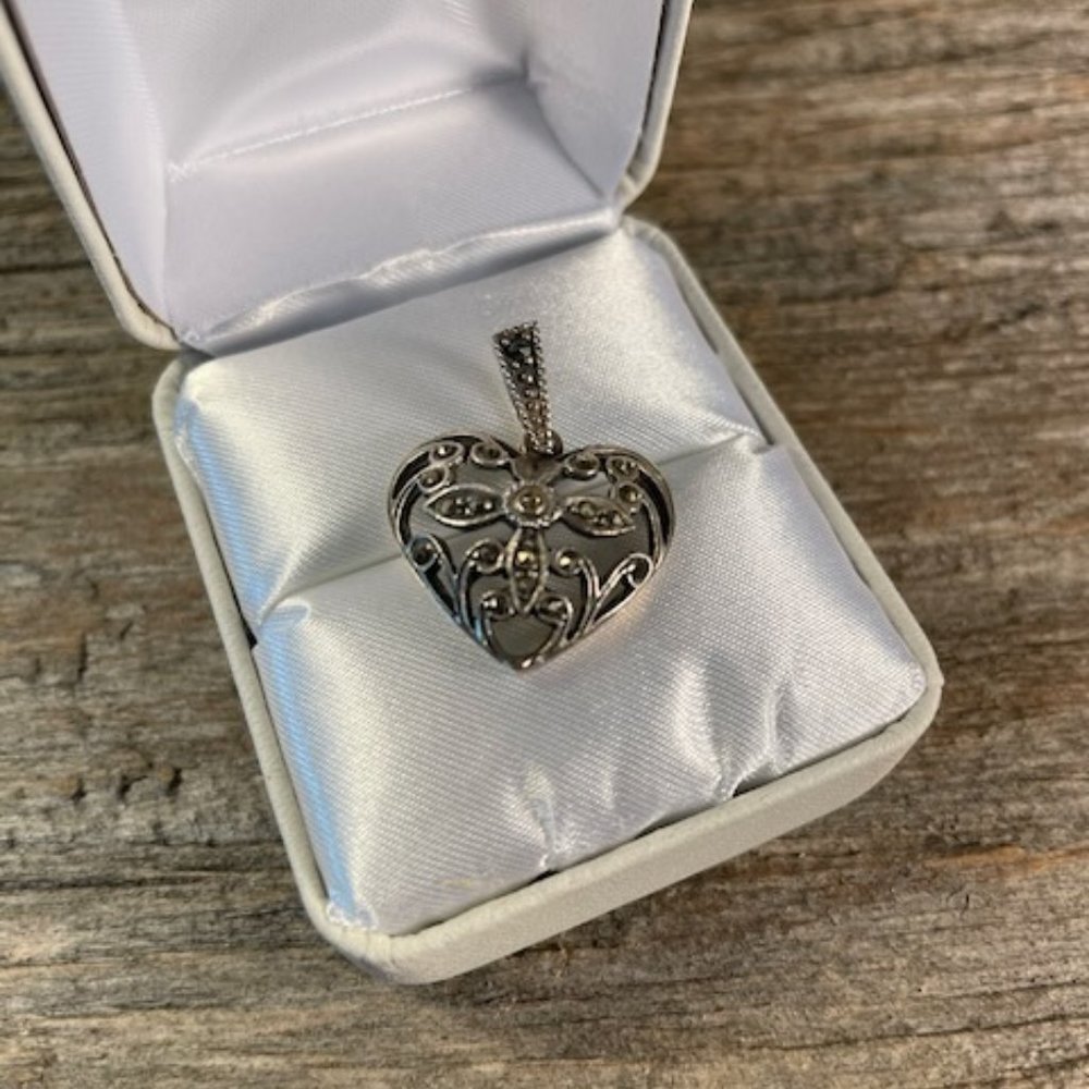 Vintage Sterling Silver 925 Marcasite Heart Pendant